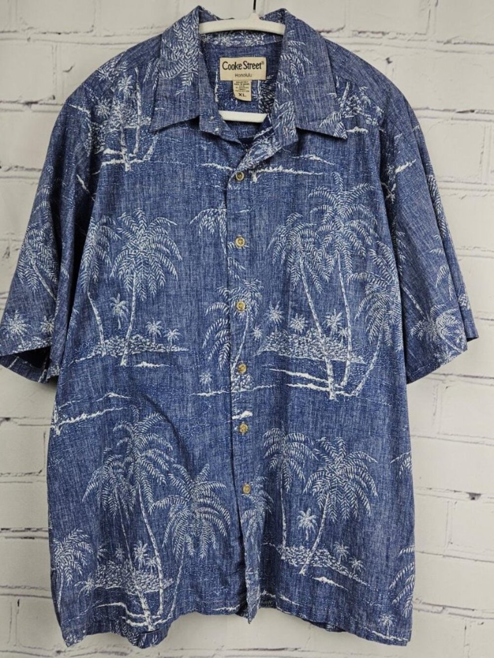Cooke Street Honolulu Mens XL Blue Cotton Hawaiian Aloha Shirt Beach